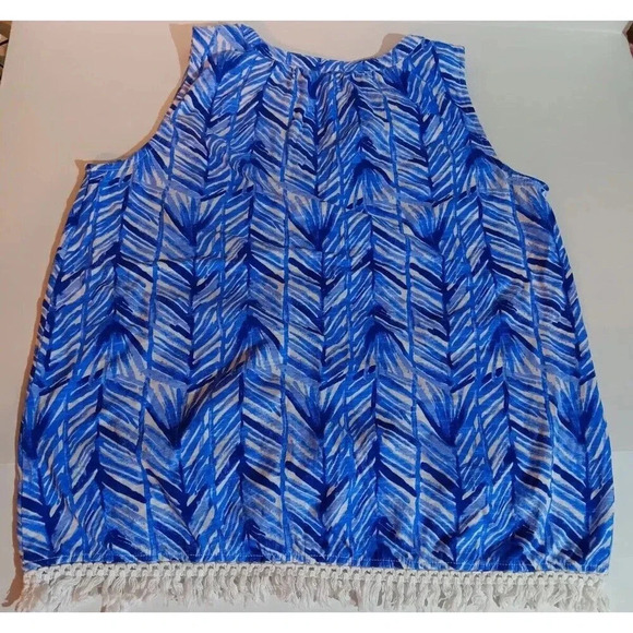 Lilly Pulitzer Tank Top Blouse Blue and White Fringe Women’s Size Small. Cute! - Picture 2 of 9